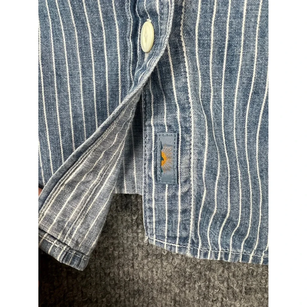 Faherty Womens Shirt Sz L Blue White Striped Tencel Linen Indigo Button Down - Picture 4 of 9